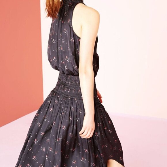 Ulla Johnson Black Ditzy Floral Midi Lucille Drop Waist Dress Sz 8 - Picture 3 of 11